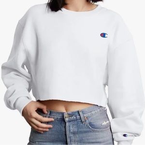 White Champion Cropped Crewneck